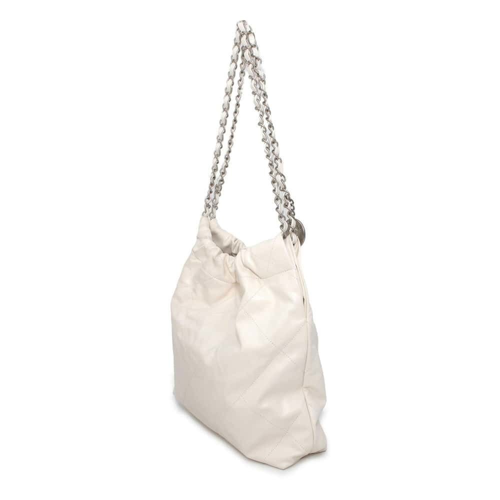 Chanel Bag Shiny Leather White Shoulder Calf Small 22